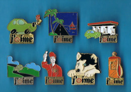 LOT 7 PIN'S // ** PERSONNAGES / CHIEN / PAYSAGES & VEHICULES / J'AIME SHELL ** - Sets