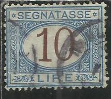 ITALIA REGNO ITALY KINGDOM 1870 - 1874 SEGNATASSE TAXES DUE TASSE CIFRA NUMERAL LIRE 10 TIMBRATO USED - Taxe