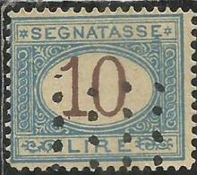 ITALIA REGNO ITALY KINGDOM 1870 - 1874 SEGNATASSE TAXES DUE TASSE CIFRA NUMERAL LIRE 10 TIMBRATO USED - Taxe