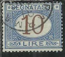 ITALIA REGNO ITALY KINGDOM 1870 - 1874 SEGNATASSE TAXES DUE TASSE CIFRA NUMERAL LIRE 10 TIMBRATO USED - Taxe