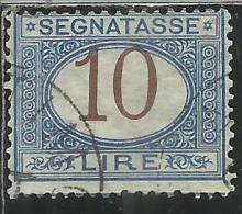 ITALIA REGNO ITALY KINGDOM 1870 - 1874 SEGNATASSE TAXES DUE TASSE CIFRA NUMERAL LIRE 10 TIMBRATO USED - Taxe