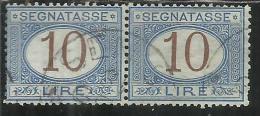 ITALIA REGNO ITALY KINGDOM 1870 - 1874 SEGNATASSE TAXES DUE TASSE CIFRA NUMERAL LIRE 10 COPPIA TIMBRATA PAIR USED - Taxe