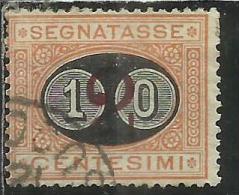 ITALIA REGNO ITALY KINGDOM 1890 1891 SEGNATASSE TAXES DUE TASSE MASCHERINE CENT. 10 SU 2 USATO USED - Segnatasse