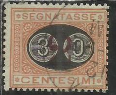 ITALIA REGNO ITALY KINGDOM 1890 1891 SEGNATASSE TAXES DUE TASSE MASCHERINE CENT. 30 SU 2 USATO USED - Segnatasse