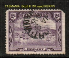 TASMANIA    Scott  # 104 VF USED PERFIN - Used Stamps