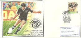 Centenaire Du Rugby En Nouvelle-Zélande 1992 (NZRFU), Un Entier Postal Adressé En Australie - Rugby