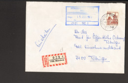 BRD Einschreibebrief Mit R-Zettel Rautenausgabe Von 1979 Aus Meersburg Änderung Handschriftlich - Etiquettes 'Recommandé' & 'Valeur Déclarée'
