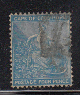 Cape Of Good Hope Used Scott #17 4p ´Hope´ With Frameline, Blue Watermark Crown CC - Cap De Bonne Espérance (1853-1904)