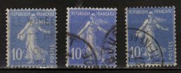 3 Semeuse 10 C. N° 279, Teintes Différentes Et Manques D'encre, Trame Du Rouleau D'impression Visible, Sur Le Premier - Used Stamps