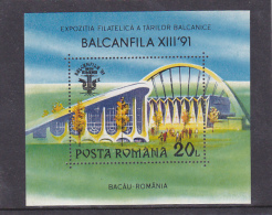 BALCANFILA, PHILATELIC EXHIBITION, C.264, MNH**,  BLOCK, 1991, ROMANIA - Nuevos