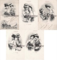 BERGERET- Série Complète 5 Cartes-La Marguerite 1902  Voir Scans - Feminine Couple, The Love And The Petals Of Marguerit - Bergeret