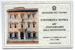 1993 ITALIA  UNIVERSITA' DI PISA 2° EMISSIONE LIRE 5000 ARG FDC - Herdenking