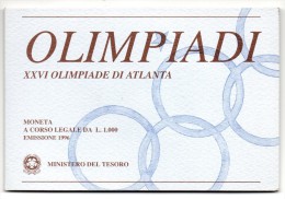 1996 ITALIA OLIMPIADI XXVI OLIMPIADE DI ATLANTA  LIRE 1000 ARG FDC - Conmemorativas