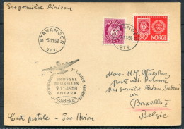 1958 Norway Stavanger Belgium SABENA Brussels - Ankara Turkey First Flight Postcard - Covers & Documents