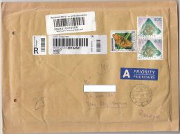 STAMPS ON REGISTERED COVER, NICE FRANKING, MINERAL, BUTTERFLY, 2005, SWITZERLAND - Cartas & Documentos