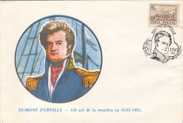 DUMONT D'URVILLE, EXPLORER, SPECIAL COVER, 1992, ROMANIA - Explorers