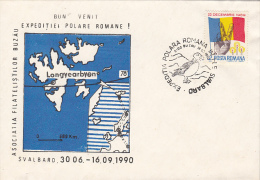 ROMANIAN ARCTIC EXPEDITION, LONGYEARBYEN- SVALBARD, SPECIAL COVER, 1990, ROMANIA - Expéditions Arctiques