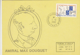 ADMIRAL MAX DOUGUET, CM, MAXICARD, CARTES MAXIMUM, 1991, T.A.A.F. - Antarctische Expedities