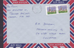 Canada Airmail Par Avion Via Aerea THUNDER BAY 1986 Cover Lettre To STEGE Møn Denmark 2x Parliament Stamps - Airmail