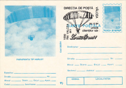 PARACHUTTING, PC STATIONERY, ENTIER POSTAL, 1994, ROMANIA - Parachutisme