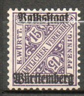 WURTEMBERG  ( Service)  15p Violet 1919 N°105 - Ungebraucht