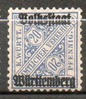 WURTEMBERG  ( Service)  20p Bleu 1919 N°106 - Ungebraucht