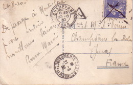 MONACO - SEMEUSE NON ACCEPTEE PAR LA POSTE MONEGASQUE - BIFFEE A L'ENCRE ET SIGNALEE POUR LA TAXATION-LE 21-8-1930. - Cartas & Documentos