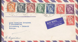 New Zealand Airmail Par Avion Label AUCKLAND Mult. Franked 1956 Cover To KALUNDBORG Denmark QEII. Stamps - Corréo Aéreo