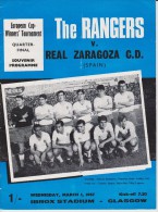 Official Football Programme RANGERS - REAL ZARAGOZA European Cup Winners Cup 1967 QUARTER FINAL - Abbigliamento, Souvenirs & Varie