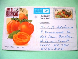 South Africa 1984 Pre Paid Postcard To England - Fruits - Peach - Castle - Brieven En Documenten