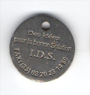 Jeton  De  Caddie  Argenté  I.D.S.  Des  Idées  Pour  La  Bonne  Solution - Trolley Token/Shopping Trolley Chip