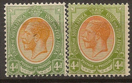 SOUTH AFRICA 1913 4d KGV (2) SG 10a HM #CM155 - Unused Stamps