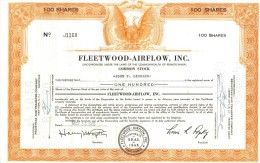 Scripofilia : Fleetwood Airflow Inc 100 Shares Pennsylvania  1942 Doc.040 - Aviación