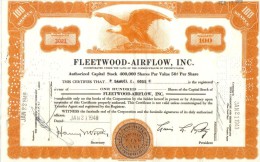 Scripofilia : Fleetwood Airflow Inc 100 Shares Pennsylvania  1943 Doc.041 - Fliegerei