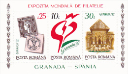 WORLD PHYLATELIC EXHIBITON, GRANADA SPAIN,  MNH**, BLOCK, 1992, ROMANIA - Neufs