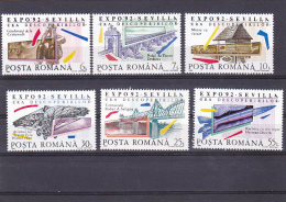 WORLD EXHIBITION "WORLD ERA" SEVILA,  MI 4816/21, MNH**, 6 STAMPS, 1992, ROMANIA - Nuevos