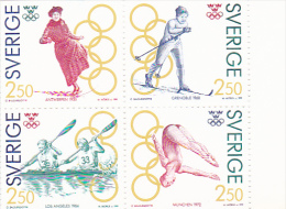 OLYMPIC GAMES, SKIING, SKATING, GYMNASTICS, ROWING, MNH**, BLOCK 4 STAMPS, 1991, SWEDEN - Nuevos
