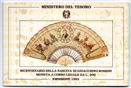 1992 ITALIA GIOACCHINO ROSSINI 200° DELLA NASCITA LIRE 500 ARG FDC - Herdenking