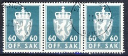 ##Norway 1998. Officials. Stripe Of 3. Michel 98. Cancelled. Right Item Minor Surface Damage. - Officials