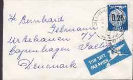 Israel "Petite" Par Avion Label TEL AVIV 1960 Cover Lettera To Denmark Overprinted Stamp 0.25 - Luchtpost