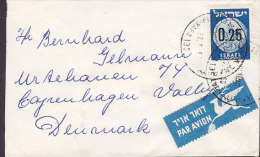 Israel "Petite" Par Avion Label TEL AVIV 1960 Cover Lettera To Denmark Overprinted Stamp 0.25 - Poste Aérienne