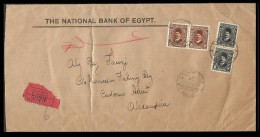 EGYPT 1937 REGISTER LARGE INTERNAL DOMESTIC COVER NATIONAL BANK - PRINTED MATTERS CAIRO / ALEXANDRIA - KING FUAD / FOUAD - Cartas & Documentos