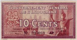 Banque De L'Indochine. Gouvernement Général De L'Indochine - Billet De 10 Cents - - Indocina