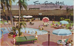 San Diego California, Town & Country Hotel, Ping Pong, Pool, C1950s/60s Vintage Postcard - San Diego