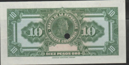 O)1950 COLOMBIA, BANK NOTE, 10 PESOS ORO, SPECIMEN WITHOUT NUMBER, PROOF, XF - Colombie