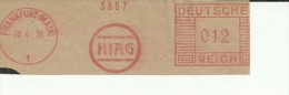 ALEMANIA FRANKFURT RECORTE FRANQUEO MECANICO 1936 HIAG - Franking Machines (EMA)