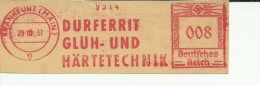 ALEMANIA FRANKFURT RECORTE FRANQUEO MECANICO 1937 DURFERRIT GLUH UND HARTETECHNIK - Maschinenstempel (EMA)