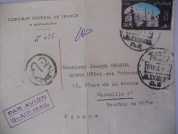 Egypte Lettre De Alexandrie 1953 Pour Marseille ,cachet De Censure (trace D Usure ) - Briefe U. Dokumente