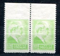 3305 - TÜRKEI, Mi.Nr.1135, Postfr. Oberrandpaar (Inönü), Oben Ungezähnt - TURKEY - Mnh Pair, Imperforated On Top - Unused Stamps