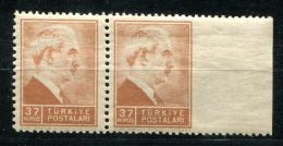 3306 - TÜRKEI, Mi.Nr.1151, Postfr. Paar Vom Rechten Rand (Inönü), Rechts Ungezähnt - TURKEY - Mnh Pair, Imperf. At Right - Unused Stamps